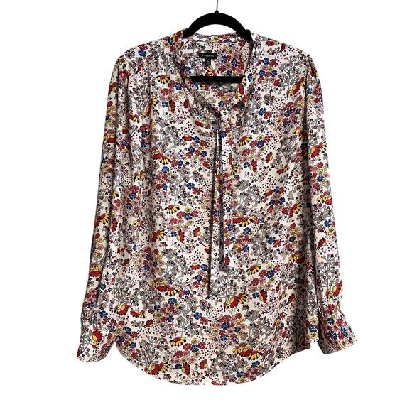 Talbots Tops - Talbots Meadow Colorful Floral Tie Neck Blouse Top Size XL